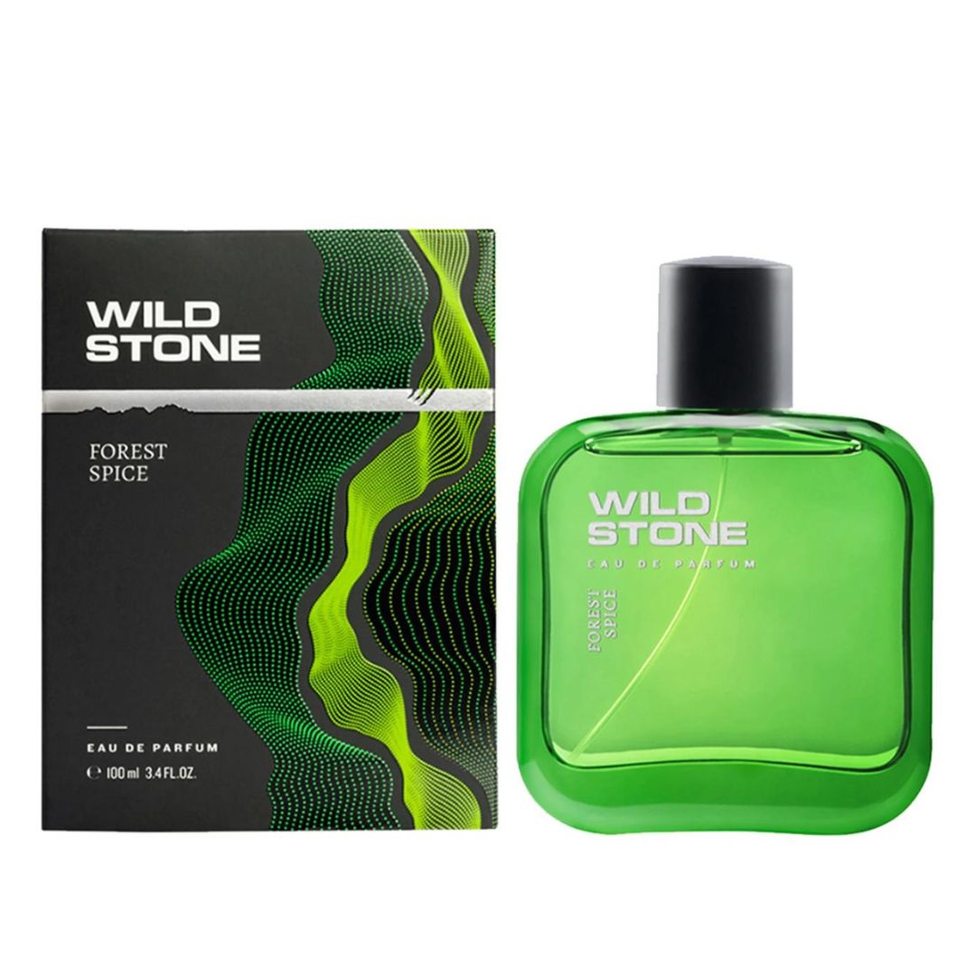 A 100ml bottle of Wild Stone Forest Spice Eau De Parfum.